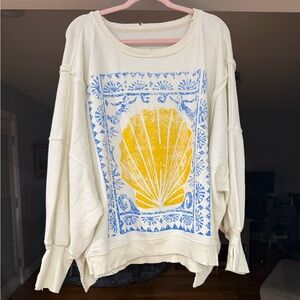 FREE PEOPLE NWOT Camden Shell Design Cream Sweatshirt